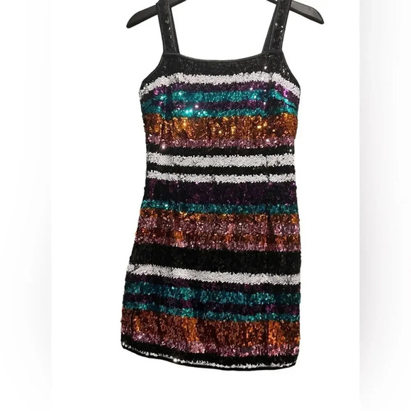 Shop 17 Multicolor Striped Sequin Mini Dress Sz L - Picture 4 of 9